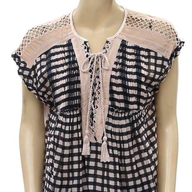 Free People Gingham Printed Blouse Top XS