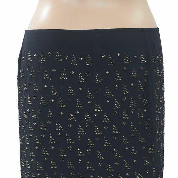 Lucky Brand Beaded Embellished Black Pencil Mini Skirt M