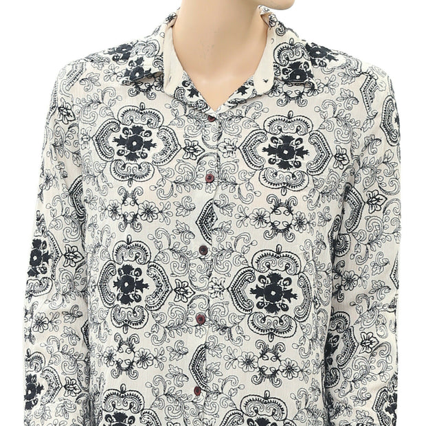 Free People Embroidered Blouse Shirt Top S