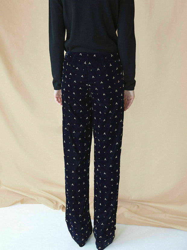 Hoss Intropia Anthropologie Metal Beads Velvet Trouser Pants XS
