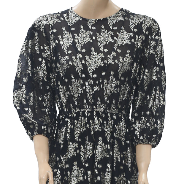 Topshop Metallic Floral Midi Dress S