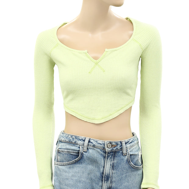 BDG Urban Outfitters Theo Notch Neck Long Sleeve Tee Cropped Top