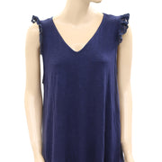 Modcloth Embroidered Ruffle Tunic Top Navy  M