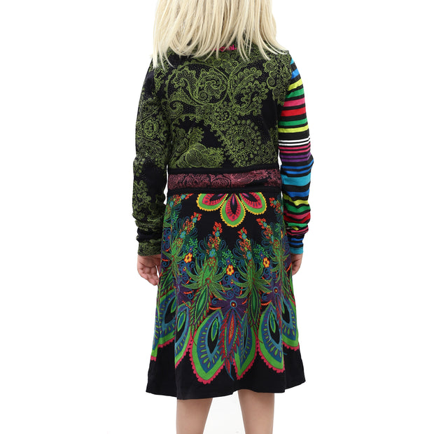 Desigual Kids Floral Printed Mini Dress Striped Cotton Girl