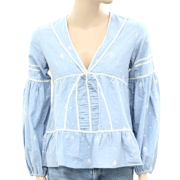 Ulla Johnson Dot Floral Embroidered Blouse Top XS
