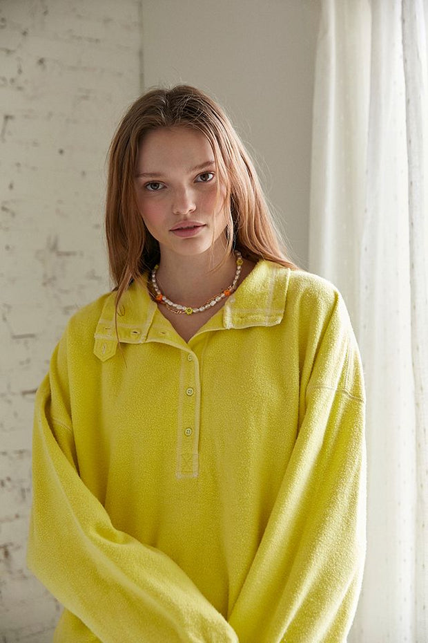 Out From Under Urban Outfitters Jacintha Reverse Henley Sweatshirt Top