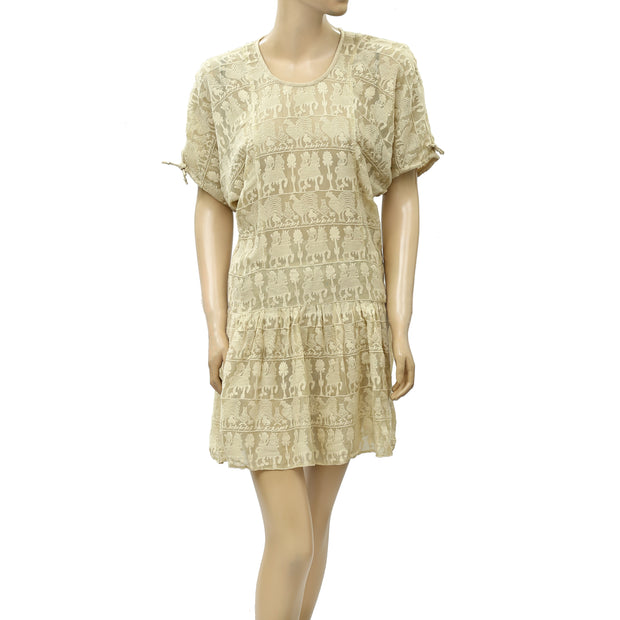 Isabel Marant Cafena Paille Shift Mesh Embroidered Mini Dress S