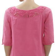 Lilly Pulitzer 纯色镂空棉质粉色衬衫上衣 S