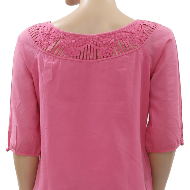 Lilly Pulitzer 纯色镂空棉质粉色衬衫上衣 S