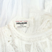 Zadig & Voltaire Embroidered Balloon-sleeve Blouse Top Lace Pintuck XS