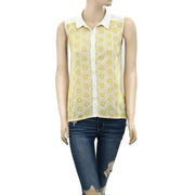 Lucky Brand Vivianne Embroidered Eyelet Blouse Shirt Top S