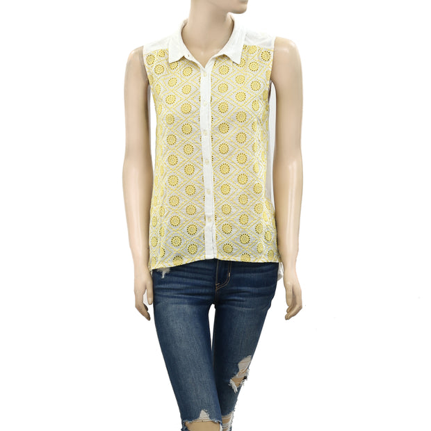 Lucky Brand Vivianne Embroidered Eyelet Blouse Shirt Top S