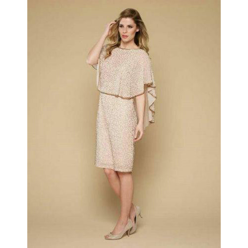Monsoon Azalea Cape Gold Bead Embellished Nude Dress S