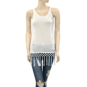Mes Demoiselles Embroidered Fringes Ivory Tunic Top XS