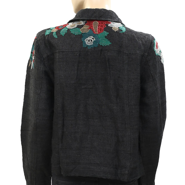 Chico's Floral Embroidered Buttondown Jacket Top M