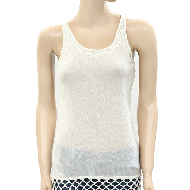 Mes Demoiselles Embroidered Fringes Ivory Tunic Top XS