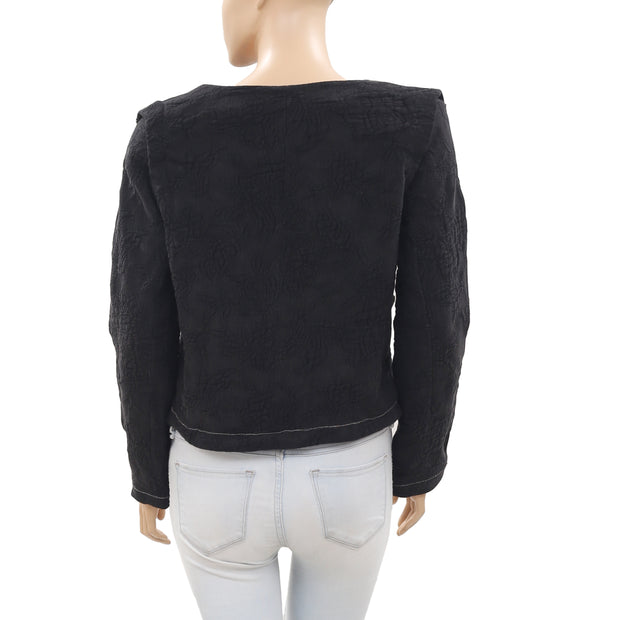 Anthropologie Embroidered Beaded Black Jacket Top S