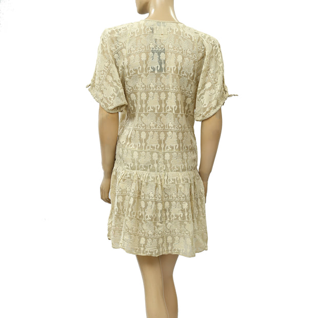 Isabel Marant Cafena Paille Shift Mesh Embroidered Mini Dress S