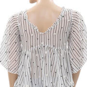 Seidel Striped Printed Embroidered Blouse Top XS