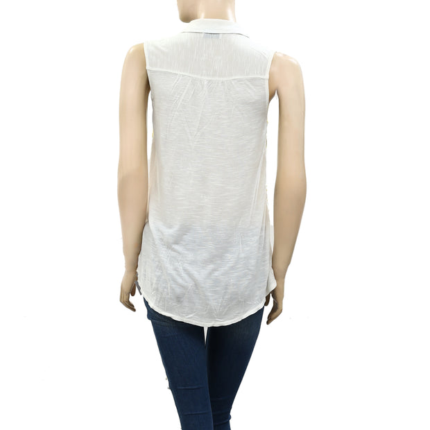 Lucky Brand Vivianne Embroidered Eyelet Blouse Shirt Top S