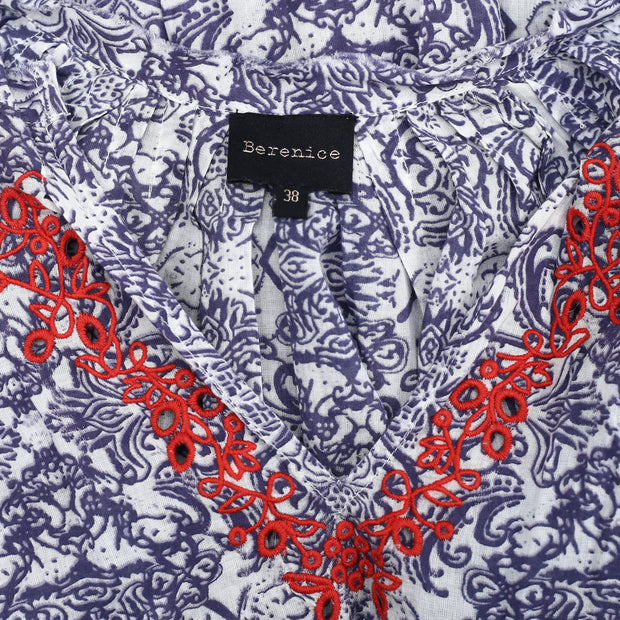 Berenice Eyelet Embroidered Floral Printed Blouse Top M38