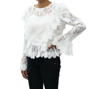Uterque Embroidered Lace Romantic White Blouse Top
