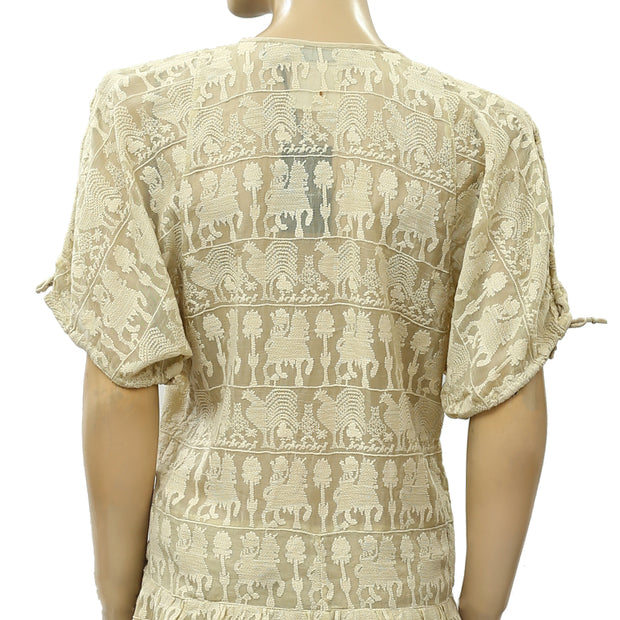 Isabel Marant Cafena Paille Shift Mesh Embroidered Mini Dress S