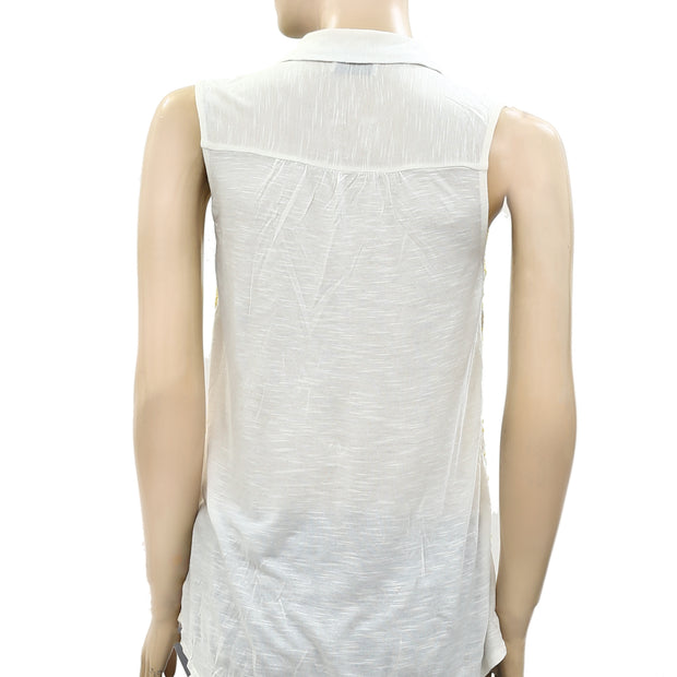Lucky Brand Vivianne Embroidered Eyelet Blouse Shirt Top S