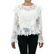 Uterque Embroidered Lace Romantic White Blouse Top