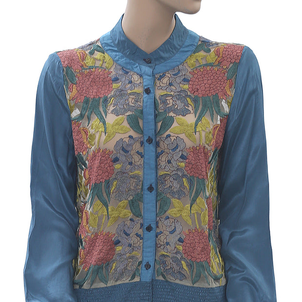 Varun Bahl Anthropologie Mesh Embroidered Blouse Top M