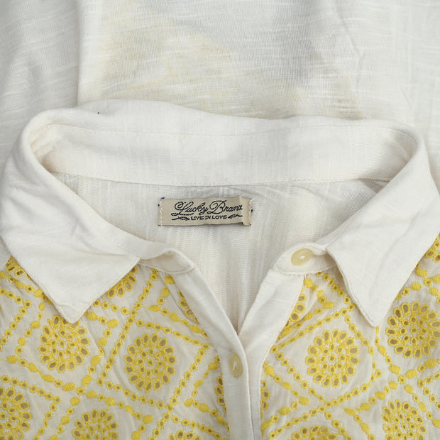Lucky Brand Vivianne Embroidered Eyelet Blouse Shirt Top S