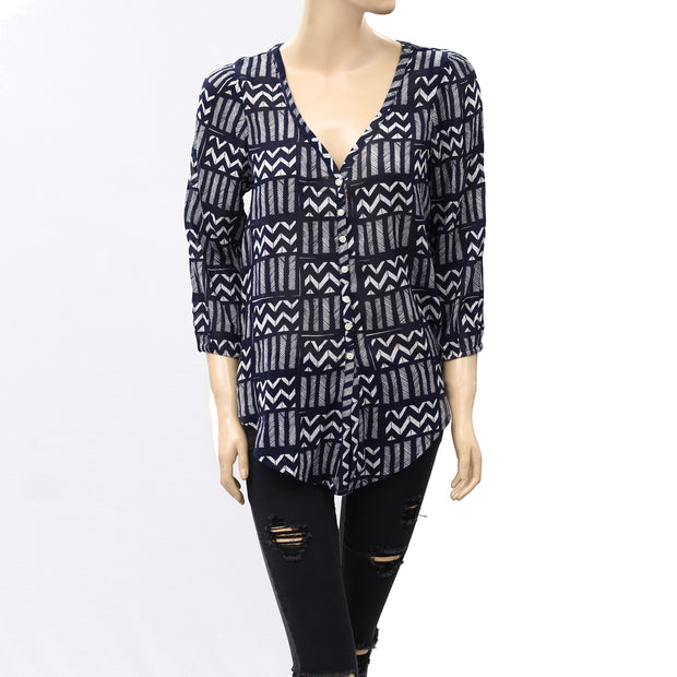 John Robshaw Lucky Brand 系扣印花衬衫上衣 S