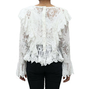 Uterque Embroidered Lace Romantic White Blouse Top