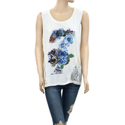 Guess Jeans Los Angeles Printed Stone Embellished Top M