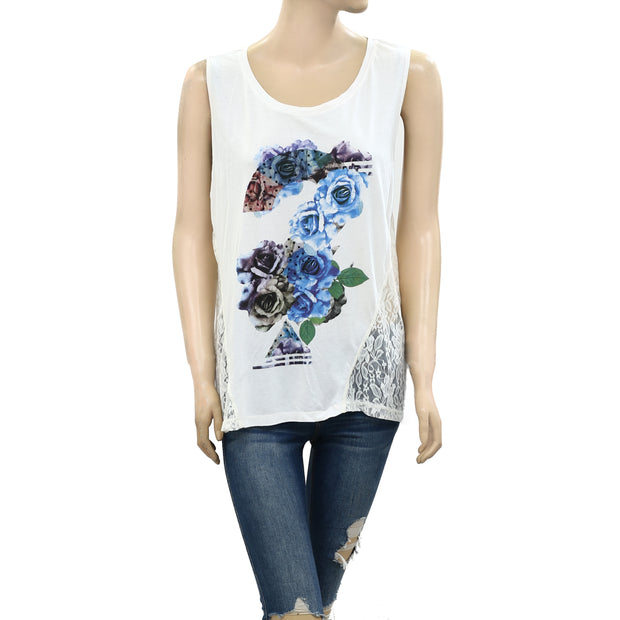 Guess Jeans Los Angeles Printed Stone Embellished Top M