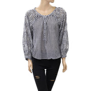 Akemi + Kin Anthropologie Gingham Eyelet Blouse Top