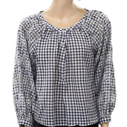Akemi + Kin Anthropologie Gingham Eyelet Blouse Top