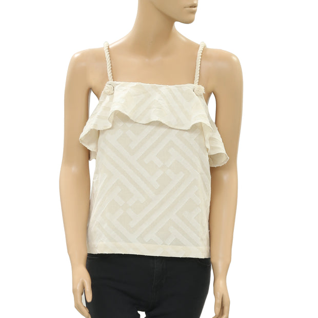 Leo & Sage Ruffle Beige Cami Blouse Top S