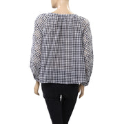 Akemi + Kin Anthropologie Gingham Eyelet Blouse Top