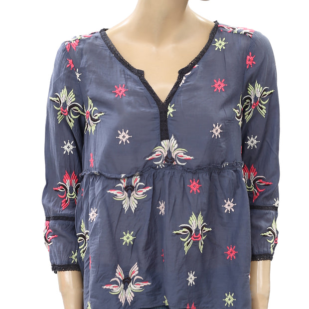 Odd Molly Anthropologie Floral Embroidered Lace Blouse Top