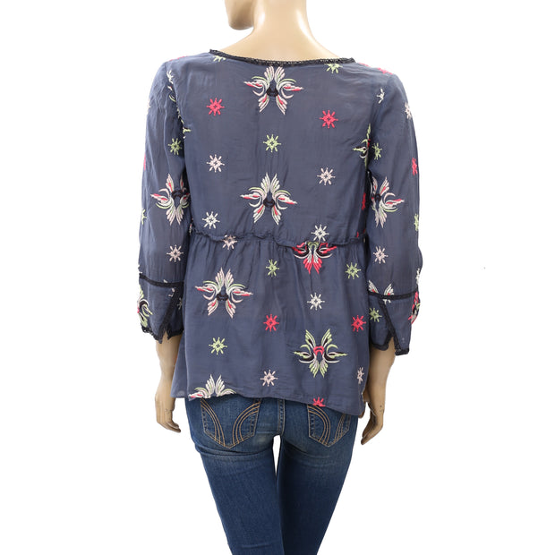Odd Molly Anthropologie Floral Embroidered Lace Blouse Top