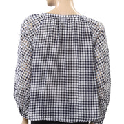 Akemi + Kin Anthropologie Gingham Eyelet Blouse Top