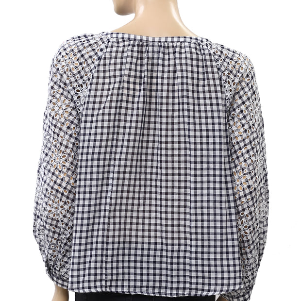 Akemi + Kin Anthropologie Gingham Eyelet Blouse Top