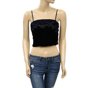 Free People Metallic Embroidered Black Crop Cami Top XS
