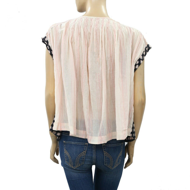 Free People Gingham Printed Blouse Top XS