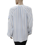 New Akemi + Kin Anthropologie Floral Embroidered Striped Blouse Top S