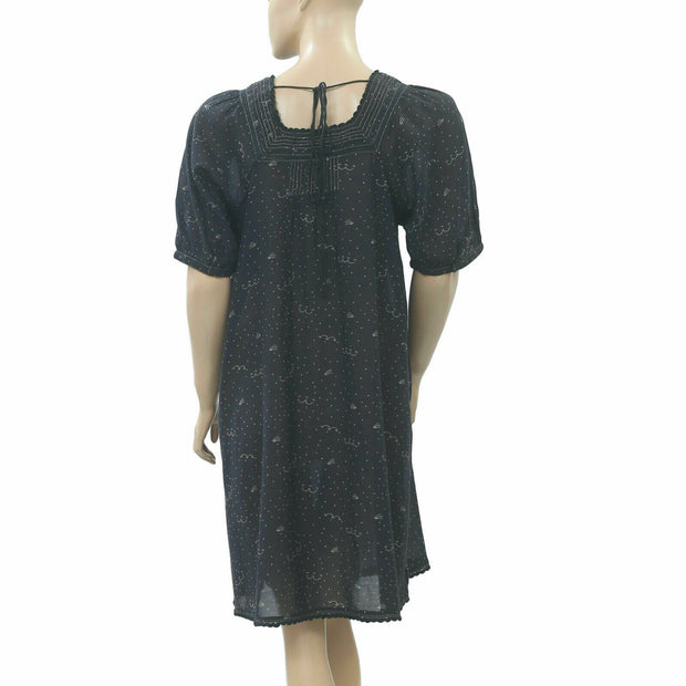 Anthropologie Dot Printed Lace Shift Mini Dress Black S