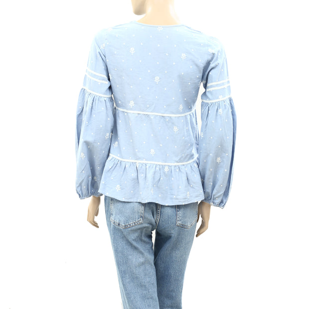 Ulla Johnson Dot Floral Embroidered Blouse Top XS