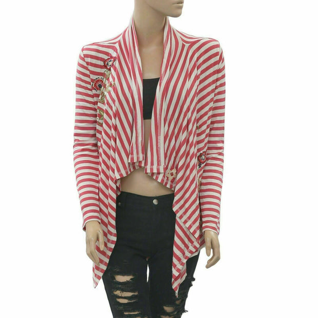 Soft Surroundings Floral Embroidered Coverup Top Striped Cardigan SP