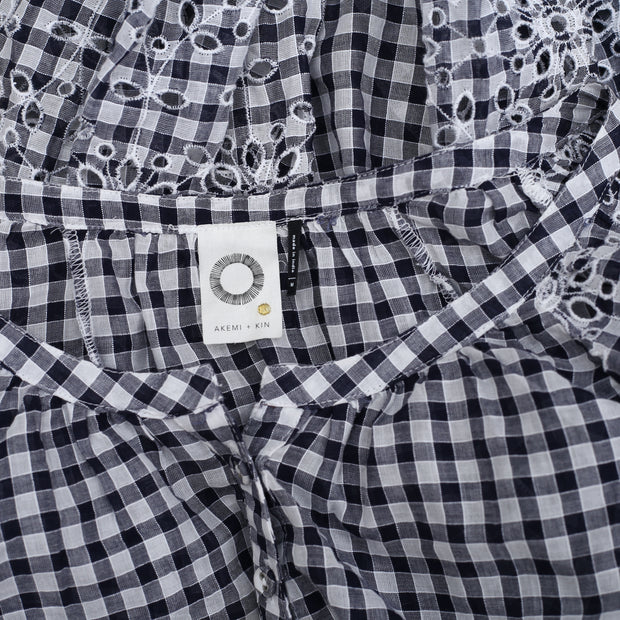 Akemi + Kin Anthropologie Gingham Eyelet Blouse Top